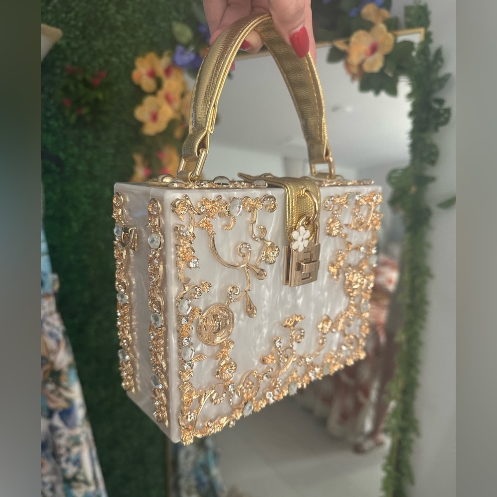 Pearl White Acrylic Box Geometric Evening Handbag